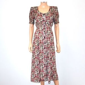 VTG 80'S Floral Cottagecore Puff Sleeve Button Down Midi Shirtdress - Sz 7